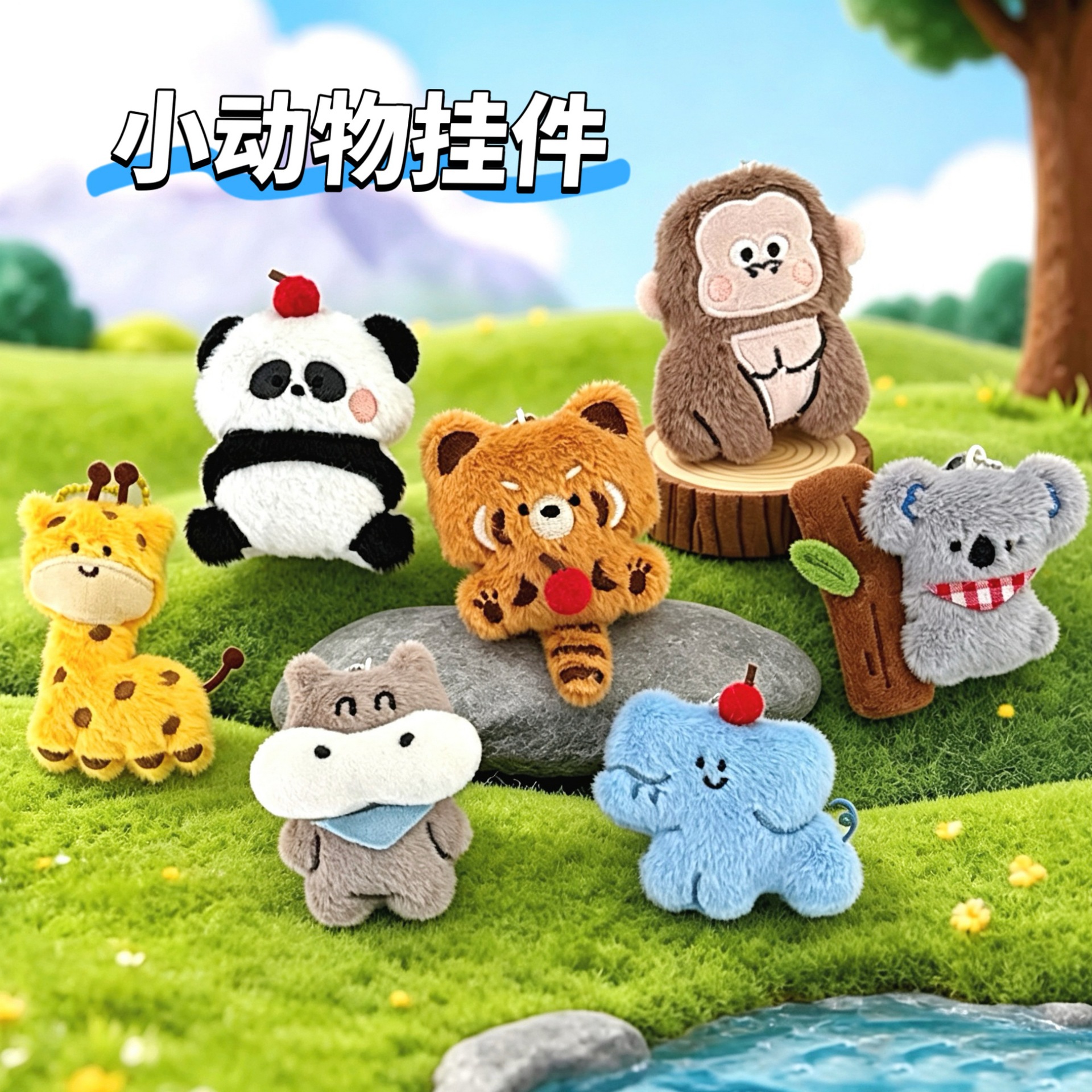 腾亿原创动物园公仔挂件少女心背包钥匙扣装饰玩偶挂坠小配饰礼物