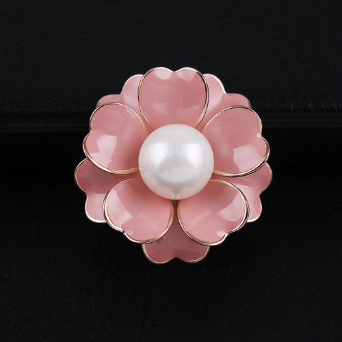 Korean Camellia Pearl Drop Oil Flower Brooch Flower Bold Cardigan Button Pin for Women Western Dress Accessories Shawl Pin