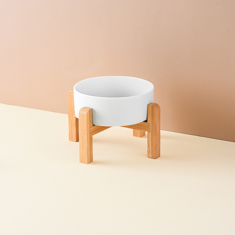 Mascota perro comida tazón gato tazón de cerámica gato tazón aumento de bambú marco protección columna cervical beber tazón anti-golpe