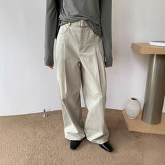 广州十三行2025秋韩系纯棉气质通勤高腰直筒压褶休闲长裤女02715