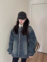 牛仔外套女年新款冬季加绒加厚羊羔毛保暖复古棉服