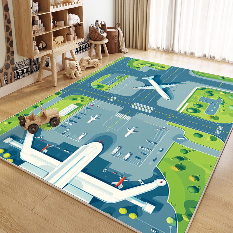 Source Manufacturer of Large-Area Non-Slip Mats for Bedrooms, Crystal Velvet Carpets, Cartoon Car Track Children's Floor Mats