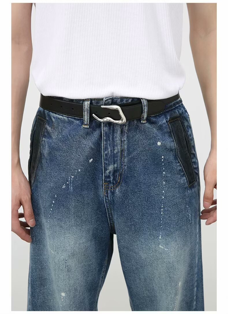 Men's Oversized Relaxed Fit Jeans Streetwear Splatter Wash Vintage Blue Paint Effect Denim (XS-3XL)_mkmklike.com