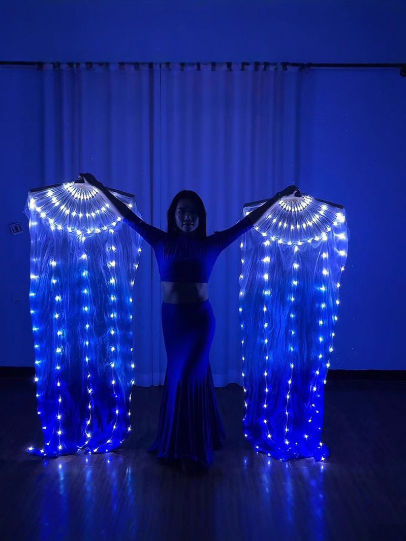 Ventilador LED con degradado de seda blanco y azul, recargable, accesorio para baile, actuaciones en bares, venta directa de fabricante. image 5