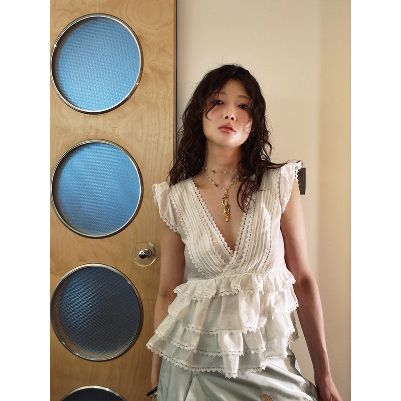 Designer Women's Clothing Romantic Lace Ruffled Babydoll Shirt Top Designer Women's Clothing Romantic Lace Ruffled Babydoll Shirt Top