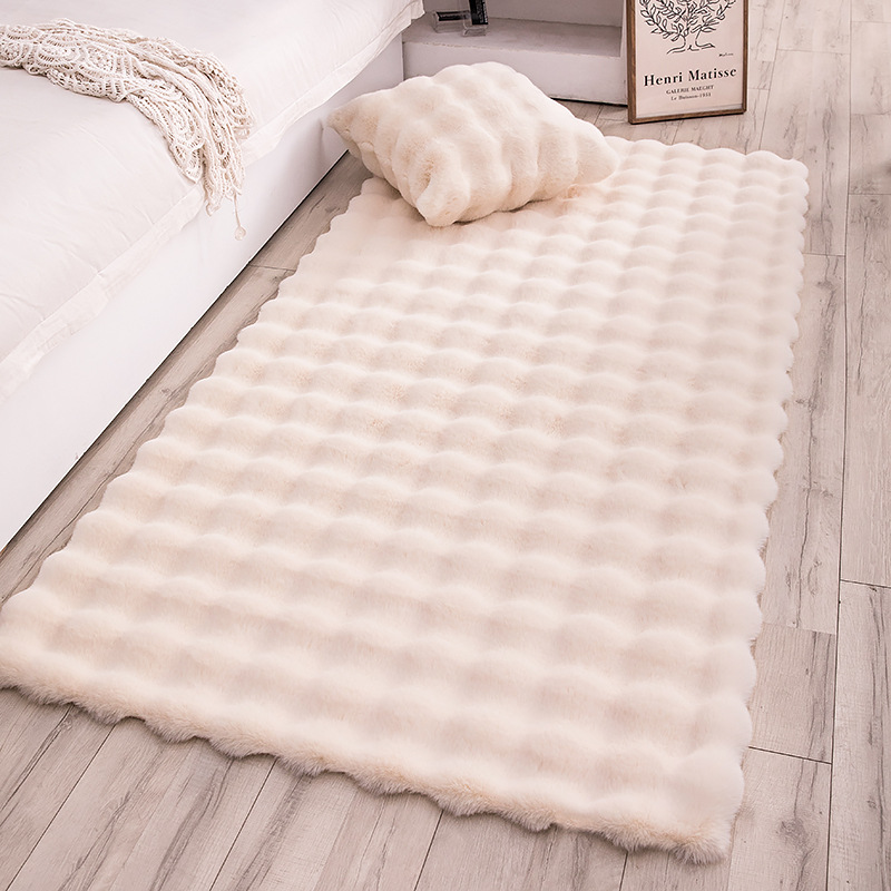 Nueva alfombra de terciopelo de burbujas de estilo crema, manta de felpa al lado de la cama del dormitorio, sala de estar, ventana salediza, sofá, manta, alfombra de guardarropa