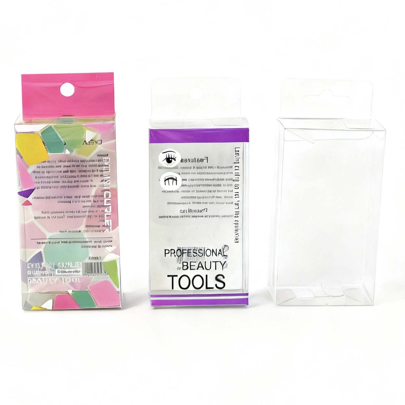 Clip de pestañas pet caja de plástico transparente con gancho botón interno pet caja de embalaje de plástico transparente rectangular