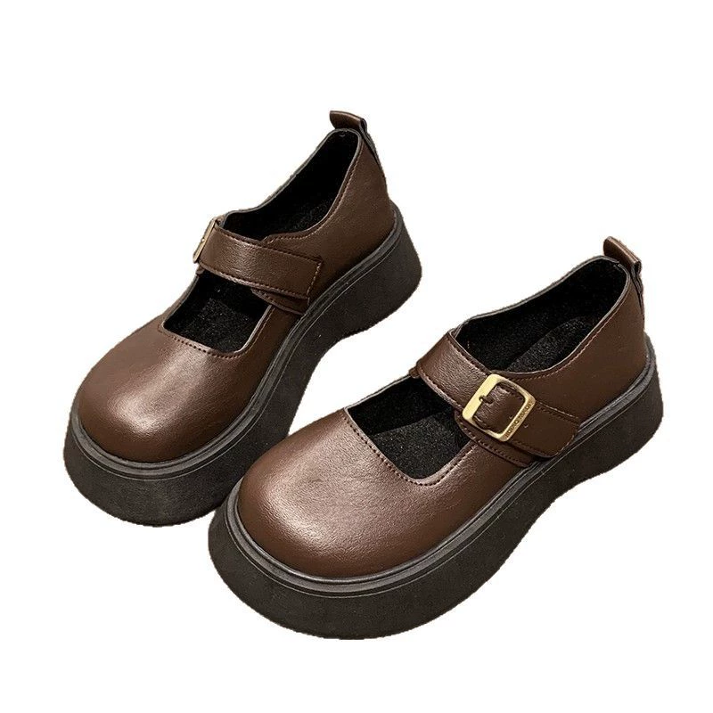 Summer shoes, black student pleated skirt platform, universal footwear for leather shoes, french style, soft sole