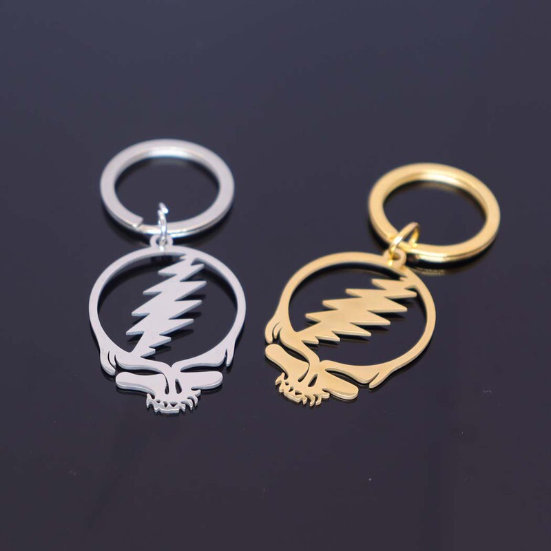 Cross-border European and American punk rock band Grateful Dead Skull Stainless Steel Keychain Fashion hiphop Pendant Jewelry