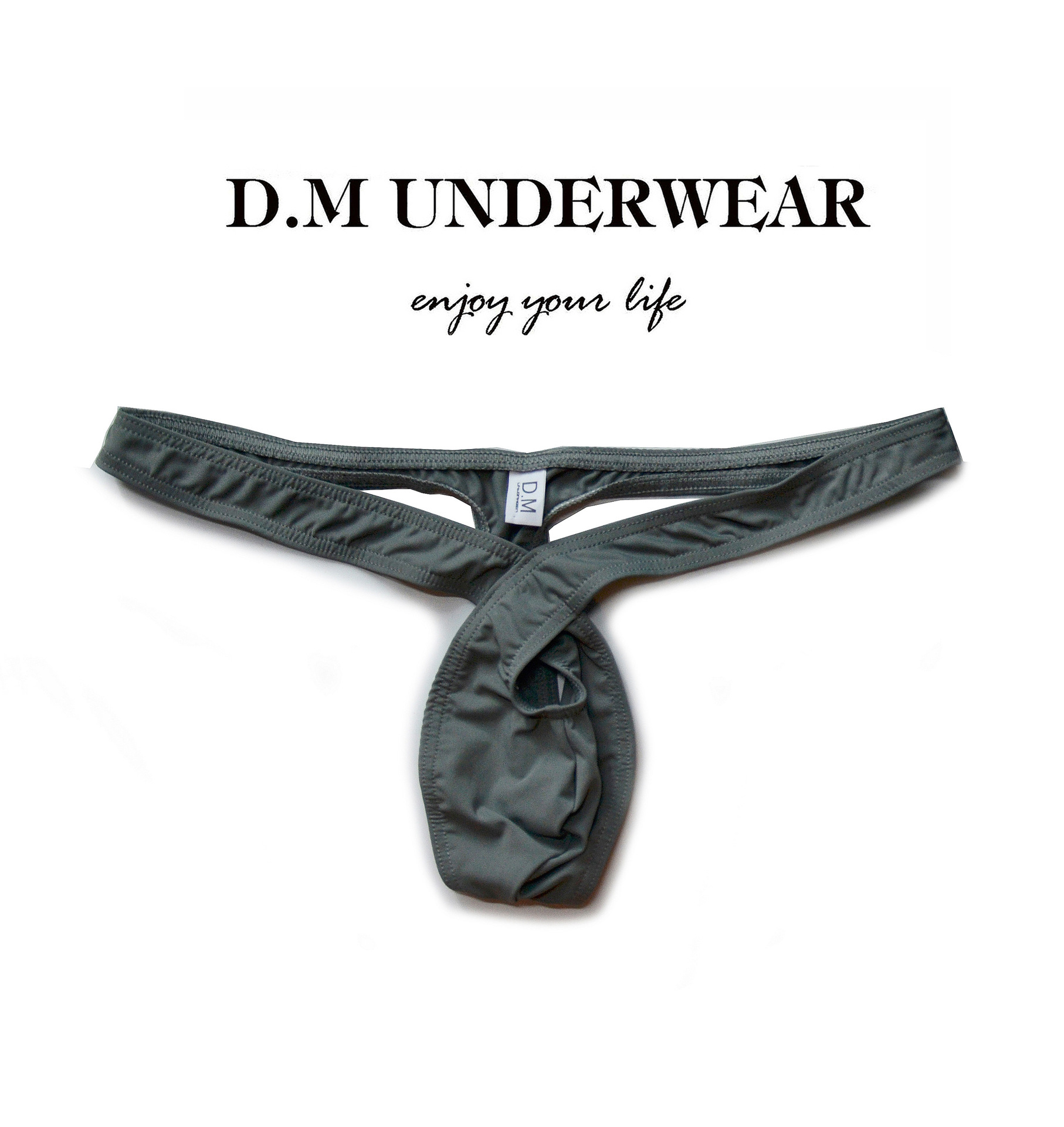 D.M Men's Underwear Low Waist Sexy Solid Color Simple Hollow Thong Single Thong Sexy Temptation Black and White Business