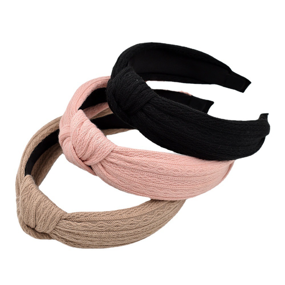 Solid Color Knotted Knitted Headband Korean Simple Fabric Woolen Headband display picture 6