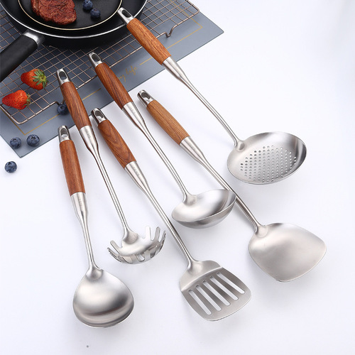304 stainless steel spatula kitchen cooking utensil pear wood handle soup spoon pot shovel noodle scoop frying spatula rice spoon
