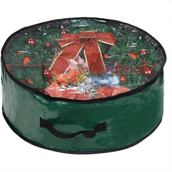 Bolsa de almacenamiento de guirnalda de Navidad transparente Amazon mismo párrafo PVC decoración de árbol de Navidad bolsa colgante de almacenamiento redonda