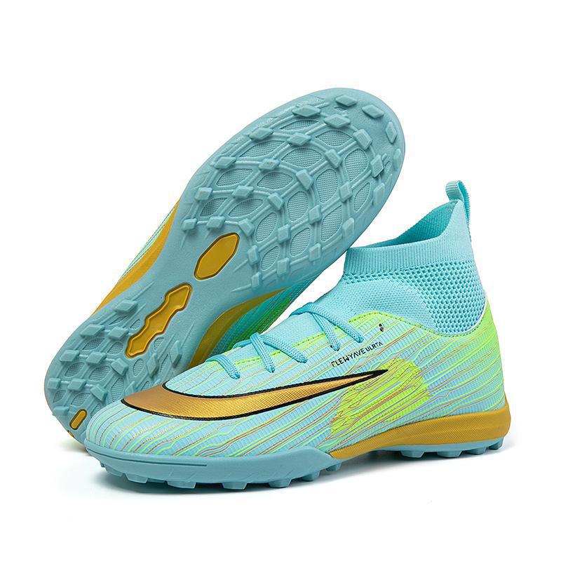 Zapatos de Fútbol de Caña Alta con Tacos TF para Niños de Cuero PU y TPU, Ligero, para Césped Artificial