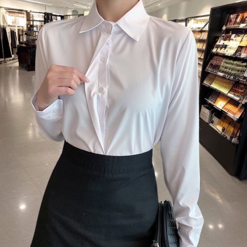 Professional White Shirt Women's Long Sleeve Women's Work Clothes 2024 Spring New White Shirt Chiffon Shirt Dress Top