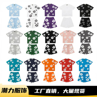 Cross-Border New European and American Trendy Brand (Full Series) Kapok Foam Printed Short-Sleeved Shorts Suit for Couples, Same Style