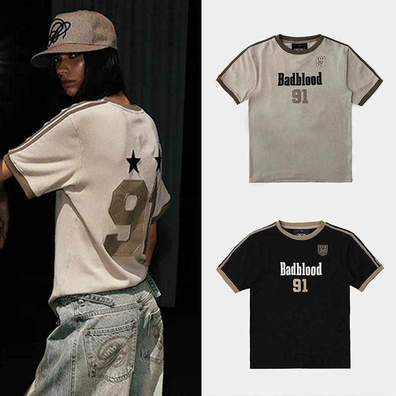 Korean Badblood Bcac Series Sexy Loose Short-Sleeved T-Shirt Women's Niche Design Sports Casual Tops