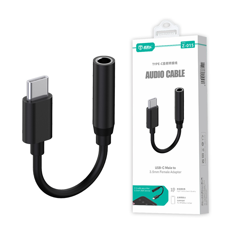 Adaptador de audio de conexión directa Tipo-C a convertidor de auriculares de 3.5mm totalmente compatible con Apple 15~16.