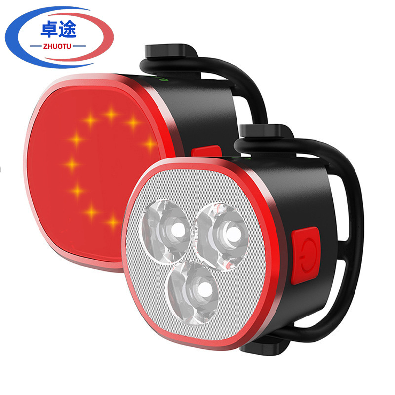 亚马逊自行车灯套装 跨境夜骑警示前尾灯组合 USB充电户外骑行灯