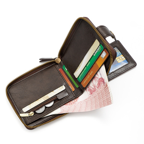 Cross-border new men's wallet with a sense of elegance retro zipper closure, large capacity multi-card slot men's zipper money clip