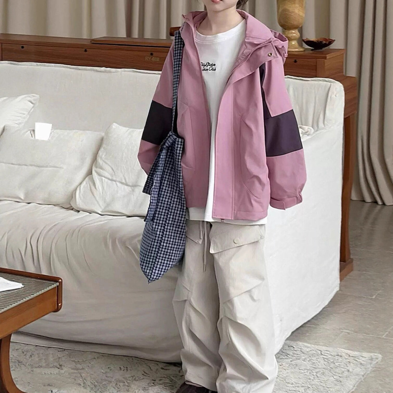 女童冲锋衣春装2025新款儿童洋气连帽外套女孩大童春秋季时髦夹克|undefined