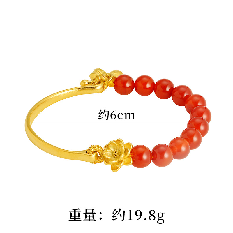Vietnam oro rojo ágata cuentas media pulsera mujer Lotus estilo chino elegante pulsera rica flor Internet celebridad estilo fábrica al por mayor