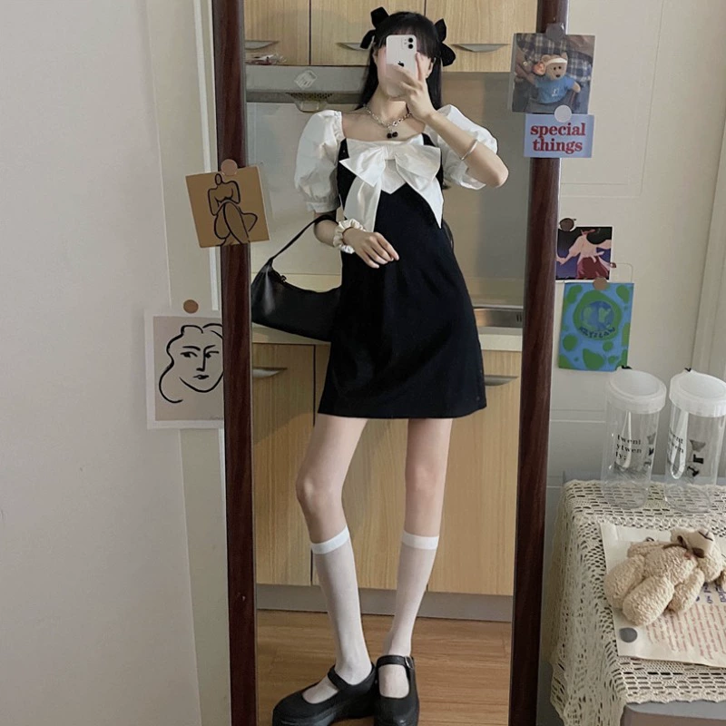 Французское ретро-платье женское дизайнерское Sense Niche 2023 летняя новая юбка для похудения с пышными рукавами Sweet First Love