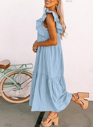 Women's Regular Dress Simple Style Square Neck Lettuce Trim Short Sleeve Solid Color Midi Dress Holiday Daily display picture 2