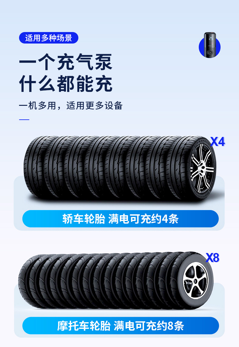 Cross-Border Car Air Pump Wireless Mini Lighting Portable Electric Car Tire Air Pump Digital Display
