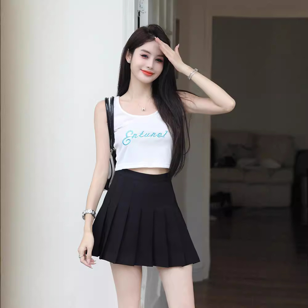 스트레치 세트 원단 플리츠 스커트 A 라인 스커트 여성 여름 스커트 지퍼 여름 하이 엔드 센스 스커트 A 라인 스커트