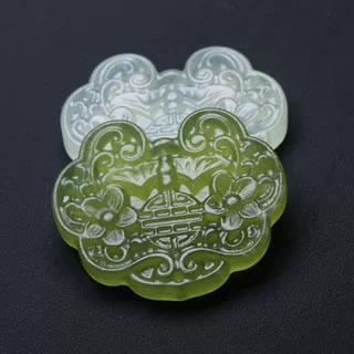 37x45mm天然岫玉福寿如意锁吊坠 DIY古风璎珞压襟配饰上下孔