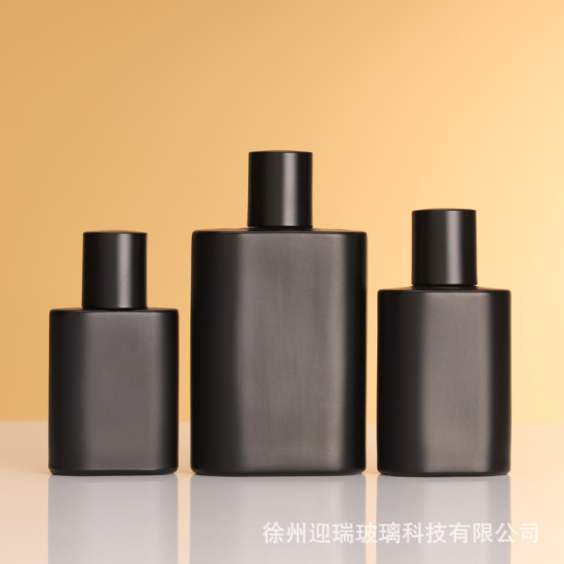 现货批发喷色哑光黑色香水瓶15卡口按压式细喷雾扁圆玻璃香水空瓶
