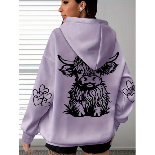 Women's Oversized Comfort Hooded Sweatshirt with High-Top Calf Print and Paw Print Design, Soft Long-Sleeve Hoodie