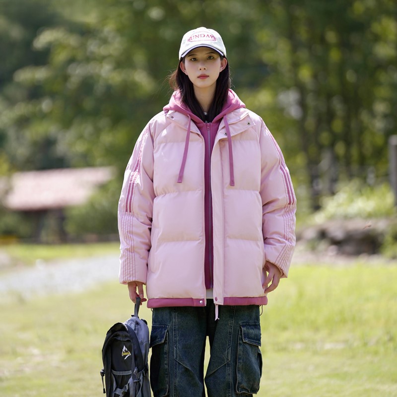 2025 invierno nuevo estilo coreano falso de dos piezas de punto con capuzas de pluma de algodón grueso ropa de pareja de invierno chaqueta de tendencia image 9