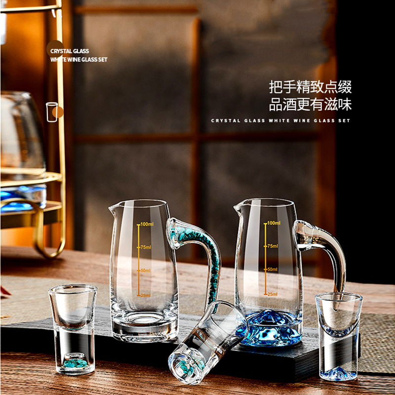 水晶白酒杯分酒器杯架家用套装高端轻奢小号烈酒子弹杯一口杯酒具|undefined
