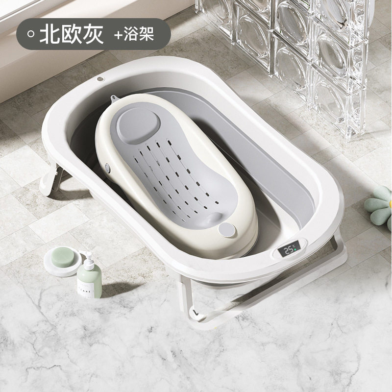 Baños de baño para bebés personalizados con sensor de temperatura inteligente, barriles de baño para recién nacidos, grandes baños para bebés plegables en casa para sentarse y acostarse
