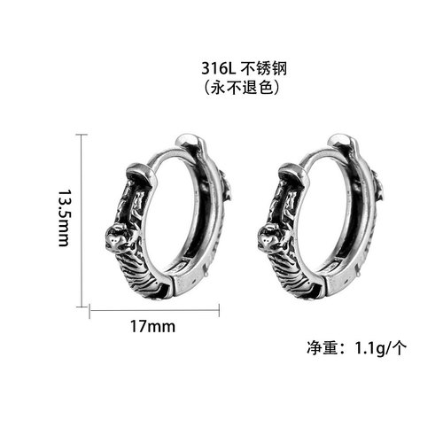 Wholesale Stud Earrings, New Arrival Titanium Steel Earrings—Cross-Border Vintage Style, Distressed Stainless Steel Men's Ear Clips, Unique & High-End Accessories