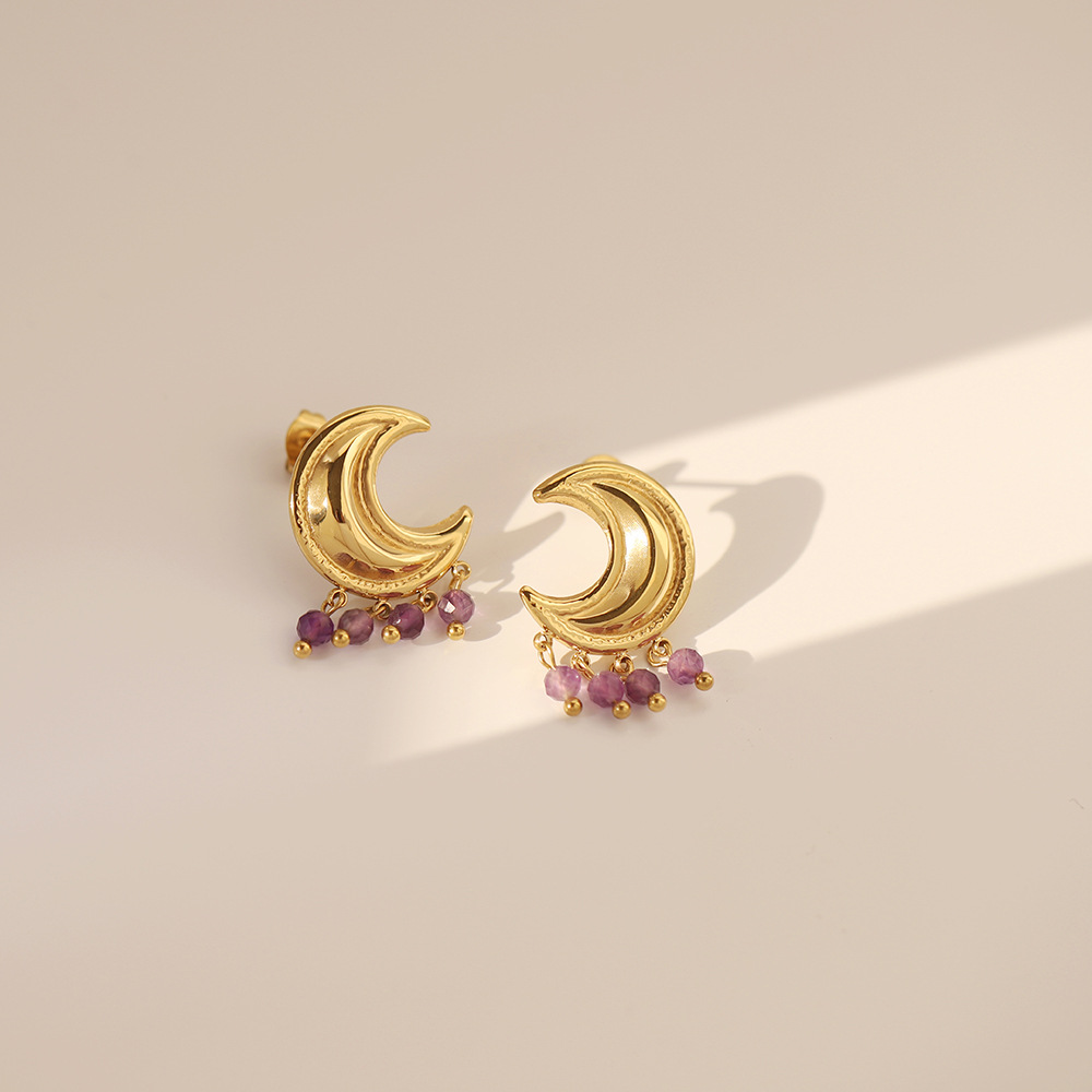 PVD Coated Gold Plating Process Real Gold Plated Moon 304 Stainless Steel Cute Modern Style Waterproof Non Tarnish Drop Earrings