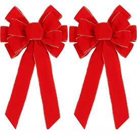 新款手工圣诞红色植绒多耳蝴蝶结酒红色绒布圣诞装饰品丝带蝴蝶结