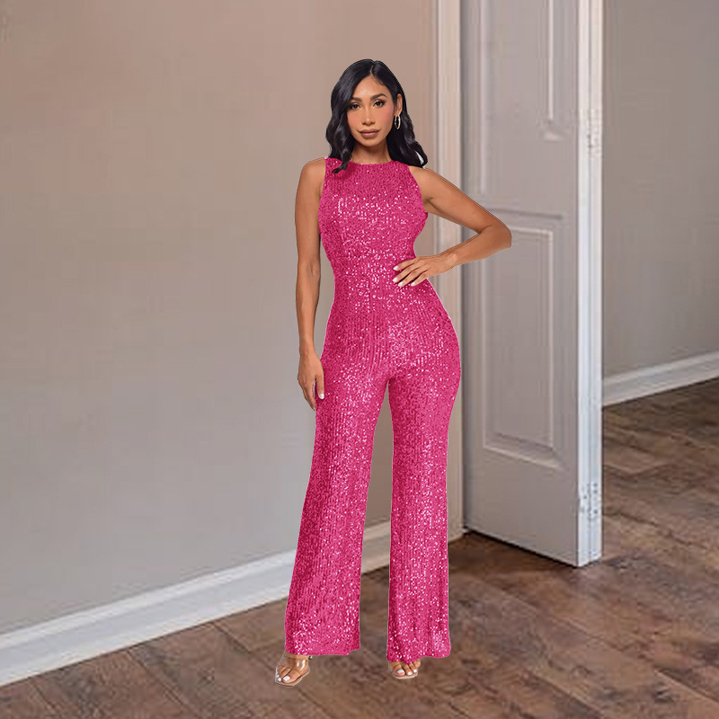 European and American Fashion Cross-Border Women's Clothing Sleeveless Round Neck Slim Fit Jumpsuit Ebay Elegant High-Waisted Sequin Jumpsuit Wholesale European and American Fashion Cross-Border Women's Clothing Sleeveless Round Neck Slim Fit Jumpsuit Ebay Elegant High-Waisted Sequin Jumpsuit Wholesale