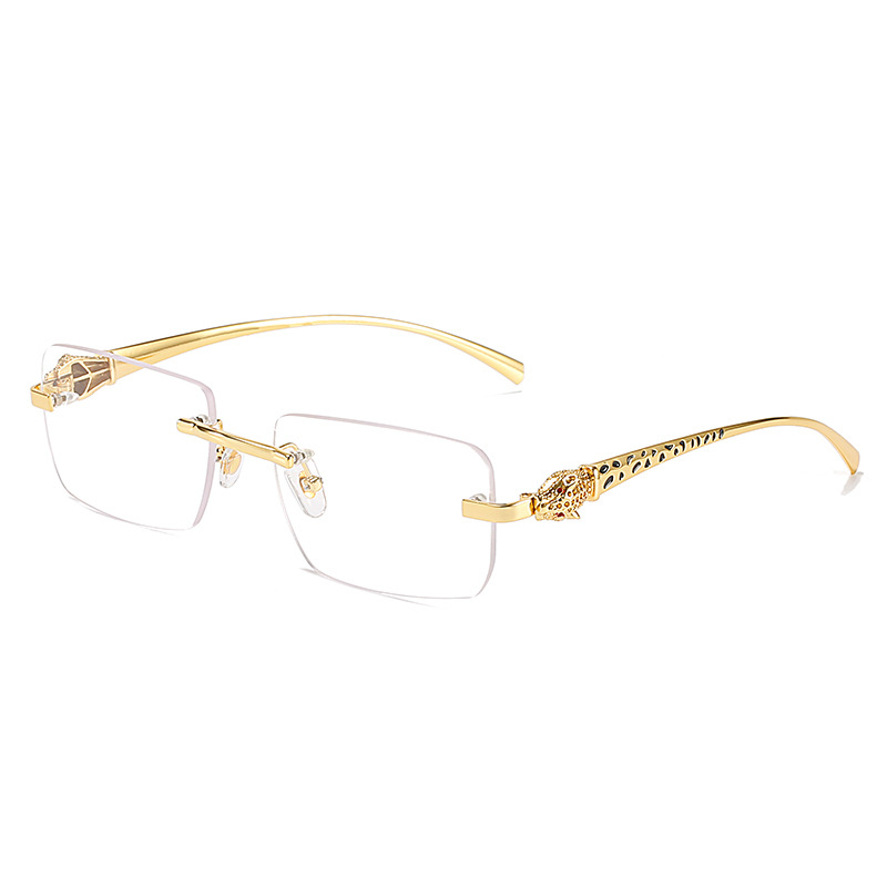 Sunglasses Leopard Head Metal Square Rimless Unisex Eyewear_voghion.com