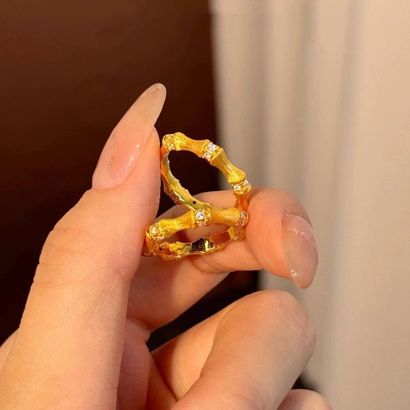 Gold shop explosions copper gold-plated diamond drawing process retro bamboo section men's and women's simple fashion_voghion.com