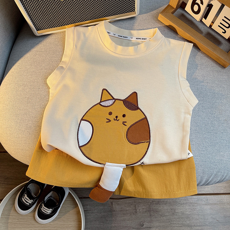 Children's Summer Boys' Vest Set 2025 New Boys' Waistcoat Two-Piece Set Trendy, Handsome, Fashionable, Casual and Cute