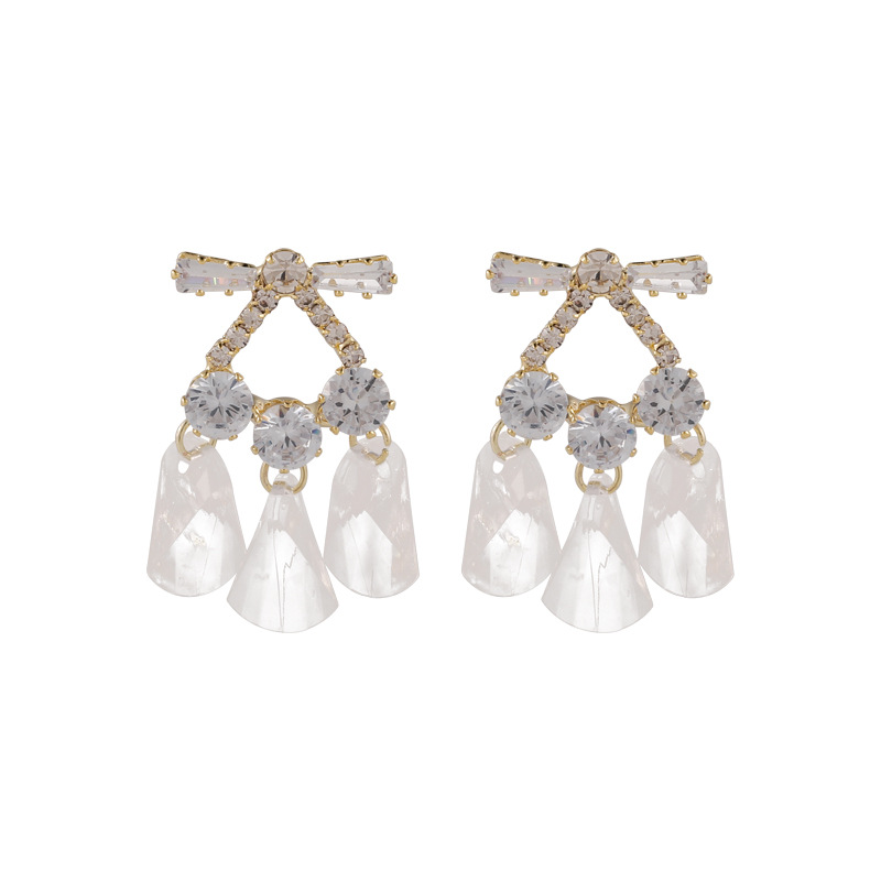 Korean Zircon Crystal Bow Tassel Transparent Water Drop Gemstone Earrings display picture 7