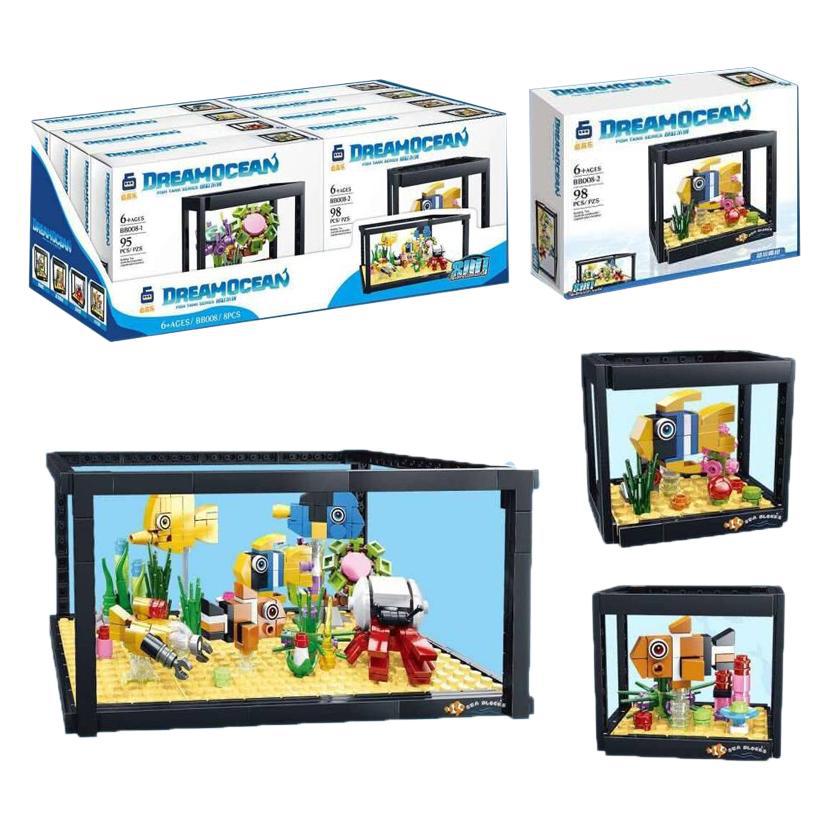 어린이 8-IN -1 수족관 빌딩 블록 소년 조립 해양 생물 어항 장식품 작은 입자 빌딩 블록 교육 선물
