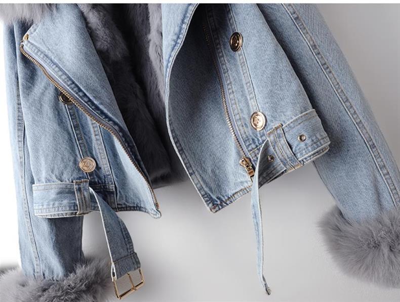 Damkläder Vintermode Pälskrage Kaninpälsfoder Förtjockad varm kappa Kort jacka dam Topptrend_voghion.com