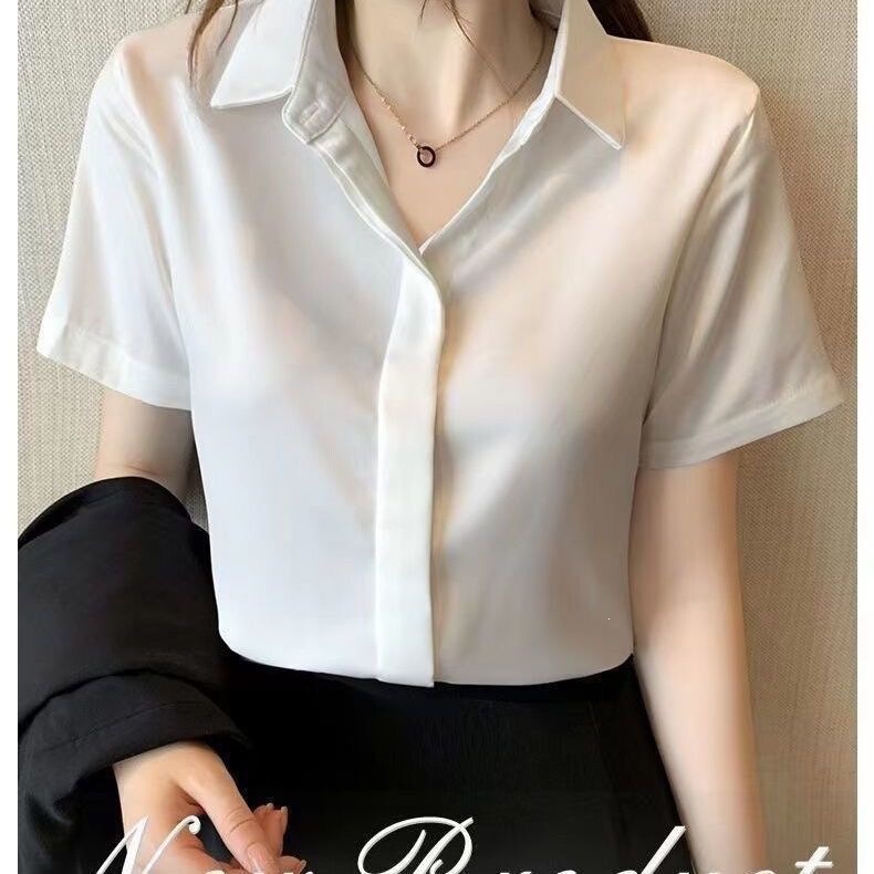 2026 Spring Non-Iron Wrinkle-Resistant White Short-Sleeve Shirt for Women, Formal College Student Workwear, Thin Base Shirt