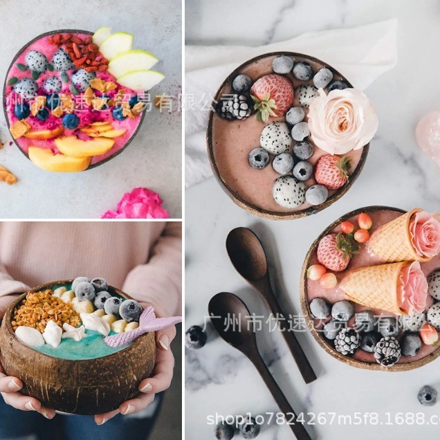 Estilo japonés tazón de coco cáscara de coco viejo cáscara de coco tazón de madera de coco almacenamiento transfronterizo de madera cáscara de coco comercio exterior al por mayor