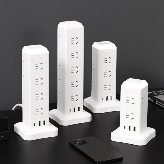 Vertical Socket Panel Multi-hole Office Plux Household Tower with Night Light Multi-function Plux Board with USB Multi-purpose