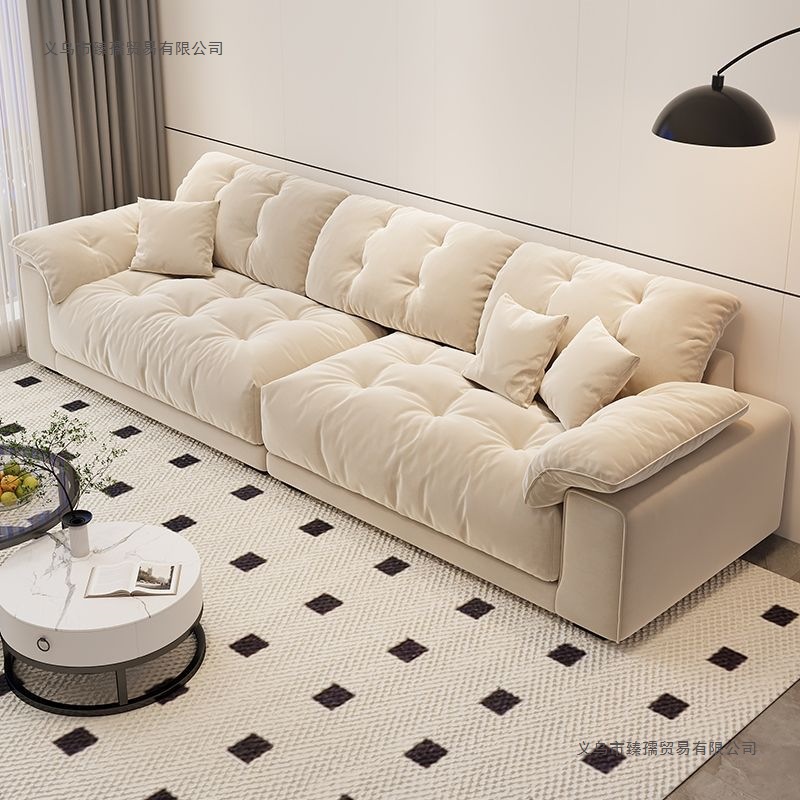 French Cream Cloud Fabric Sofa for Home Living Room Straight Row Small Apartment Light Luxury Simple Two-Seater Sofa